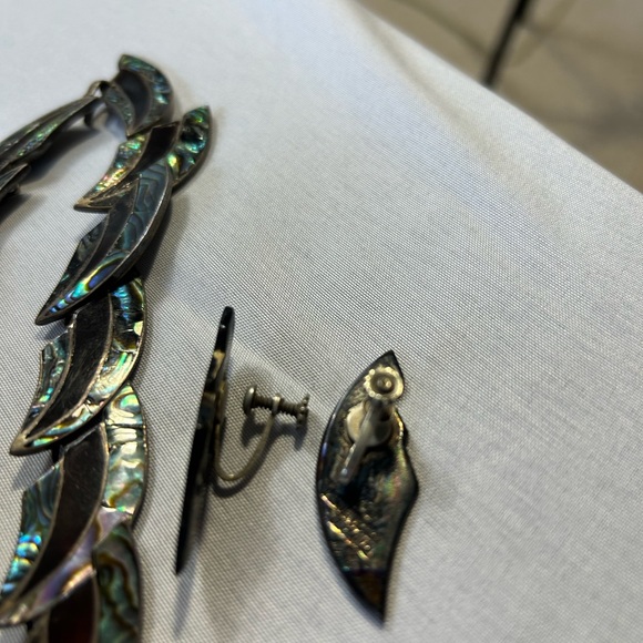Vintage 60’s Elegant Silver and Abalone Shell Necklace and earrings - Picture 4 of 6